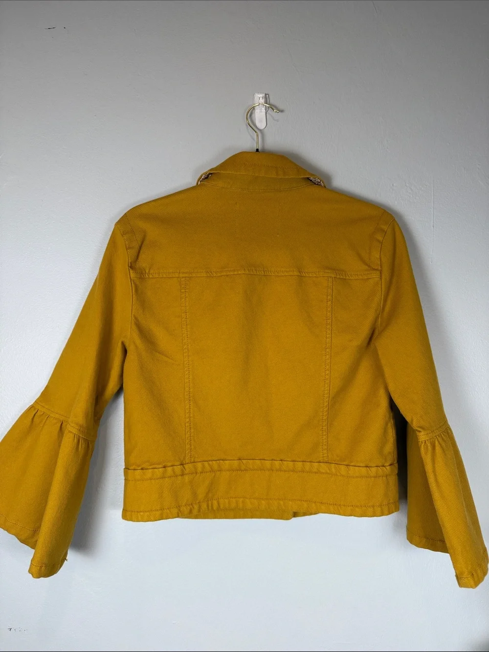 Anthropologie Nora Flounce Sleeved Cropped Trucker Jacket Yellow Size Small